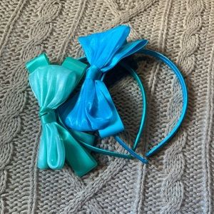 Colorful multi-headband set Turquoise, Aqua + Blue Bow Embellishment, Girls OS